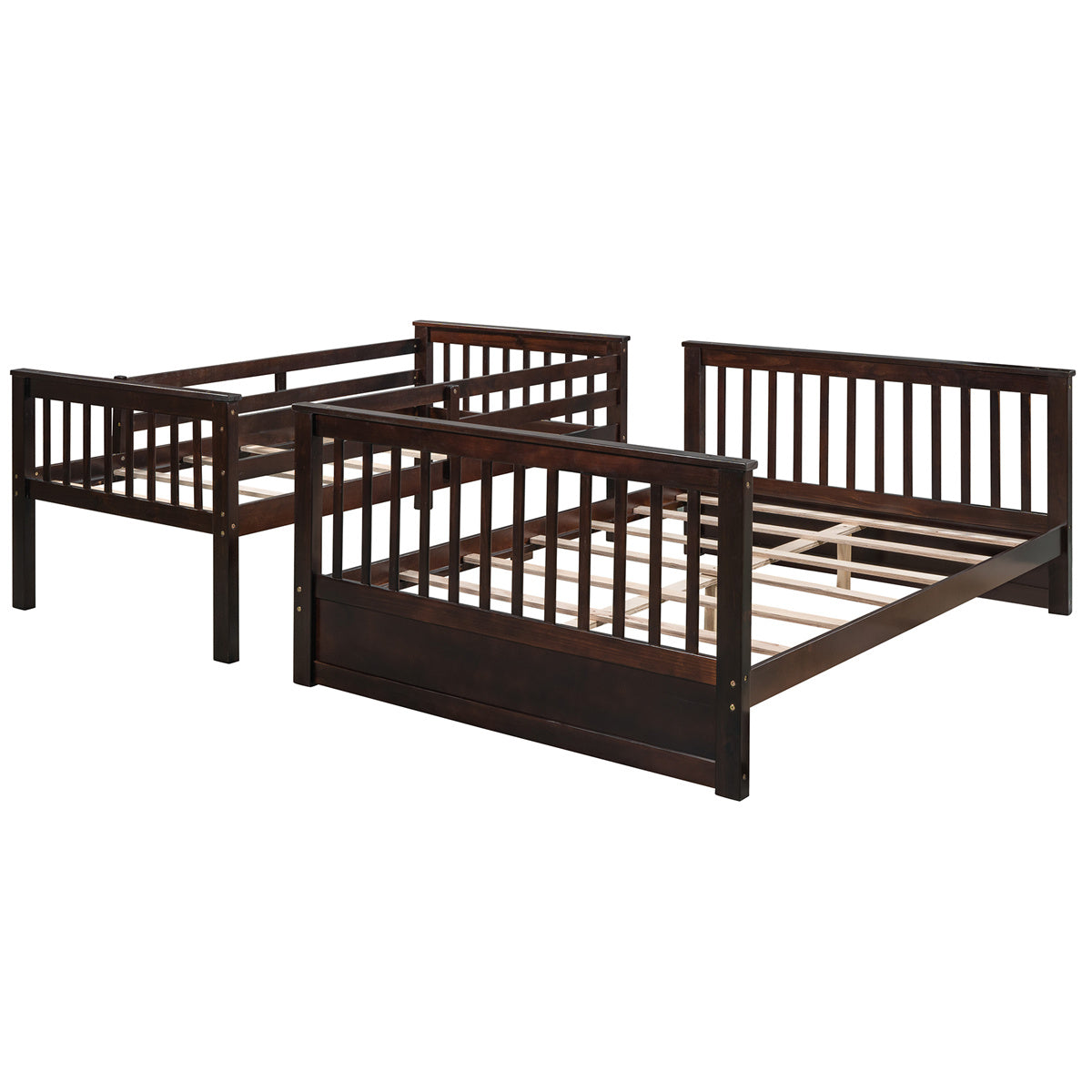 Twin Over Full Bunk Bed with Two Storage Drawers, Pine Wood Frame and Ladder with Guard Rails for Teens, Boys, Girls, Brown