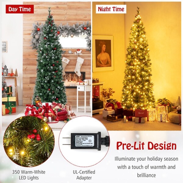 7 FT PreLit Artificial Hinged Slim Pencil Christmas Tree