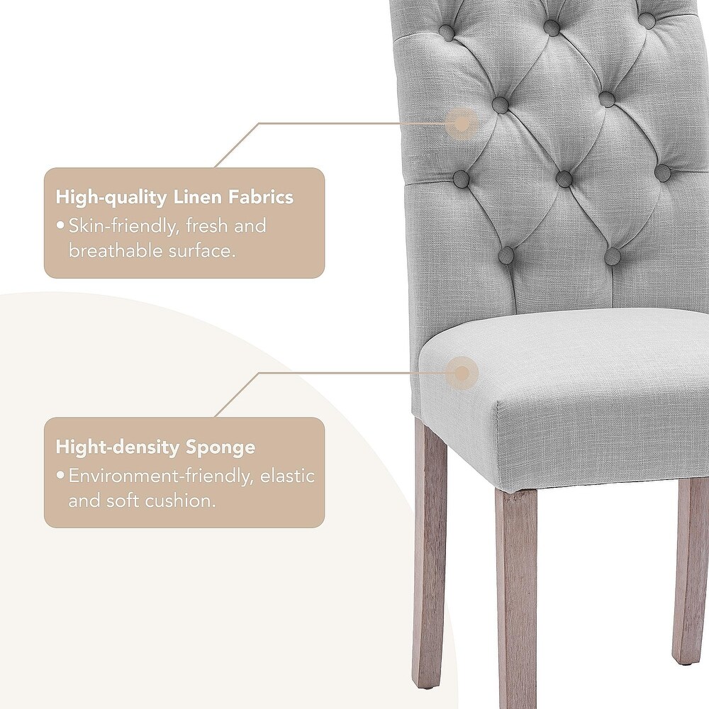 Tufted Dining Chairs Set of 2  Upholstered Fabric Dining Room Chairs with Wood Legs  Parsons Side Chairs with Button