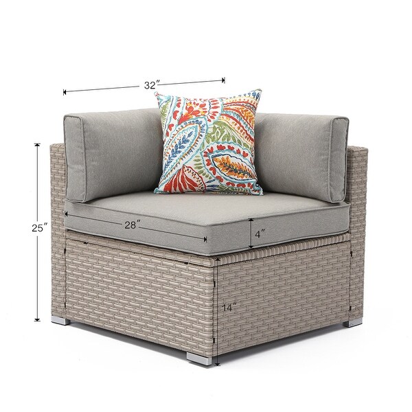 COSIEST Patio Sectional Right/Left Corner Side Wicker Armchair With Pillow