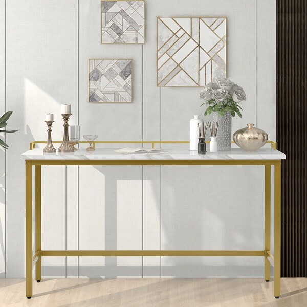 4 piece counter height metal and wood tableware with extra long console dining table and 3 PU stools in gold + beige