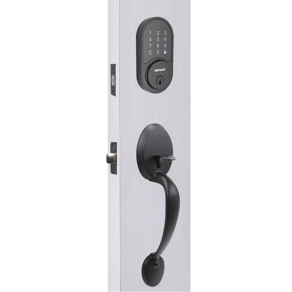 Defiant Wilmington Matte Black Door Handleset with Round Smart Hubspace WiFi Deadbolt and Hartford Interior Knob 32HY7X9GZB