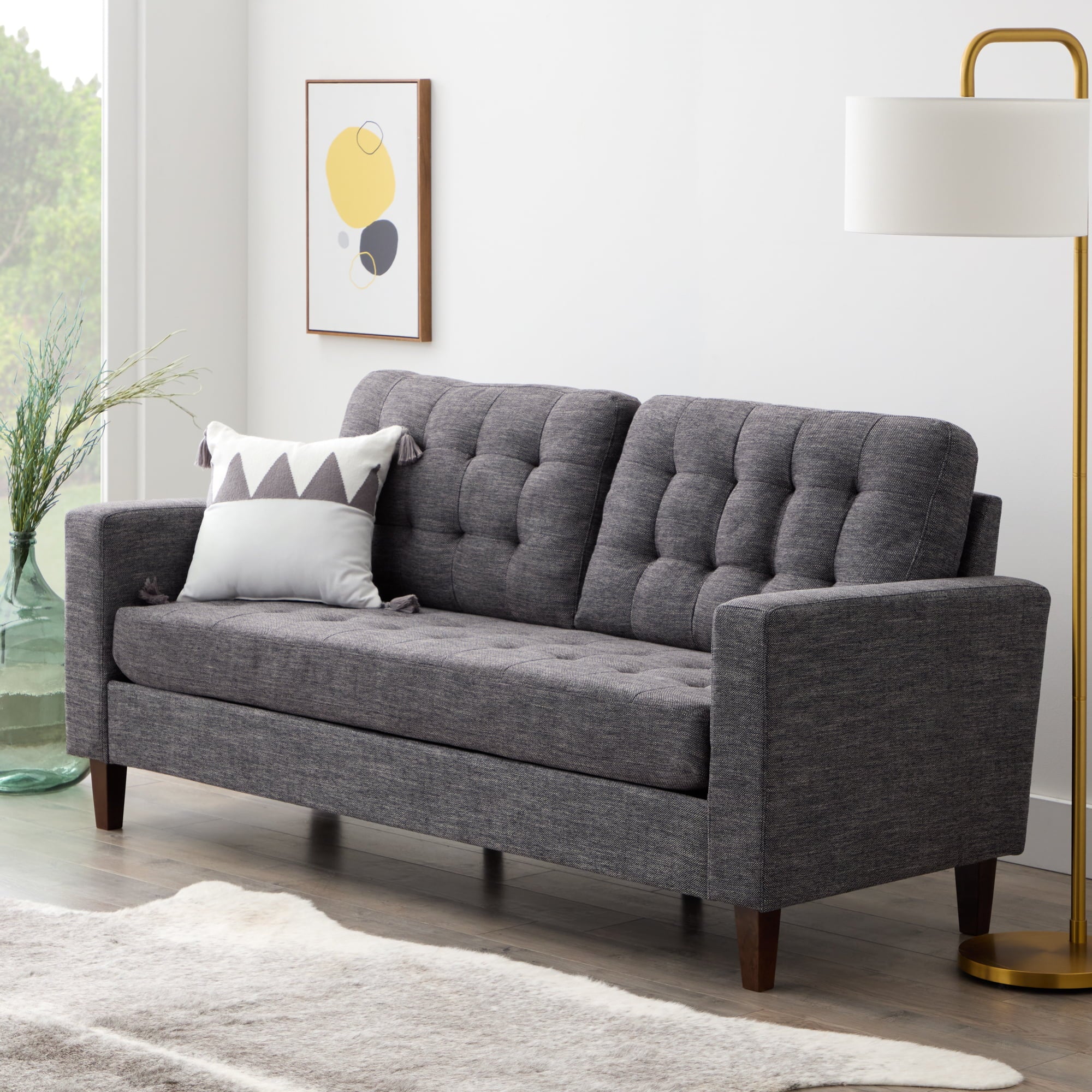 Mayview Carraway Upholstered Sofa with Tufting, Charcoal