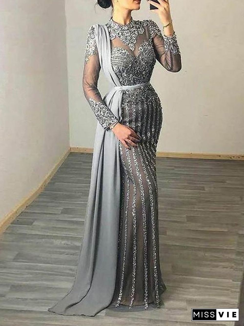 Women'S Dresses Sequin Slim Sheer Evening Dress