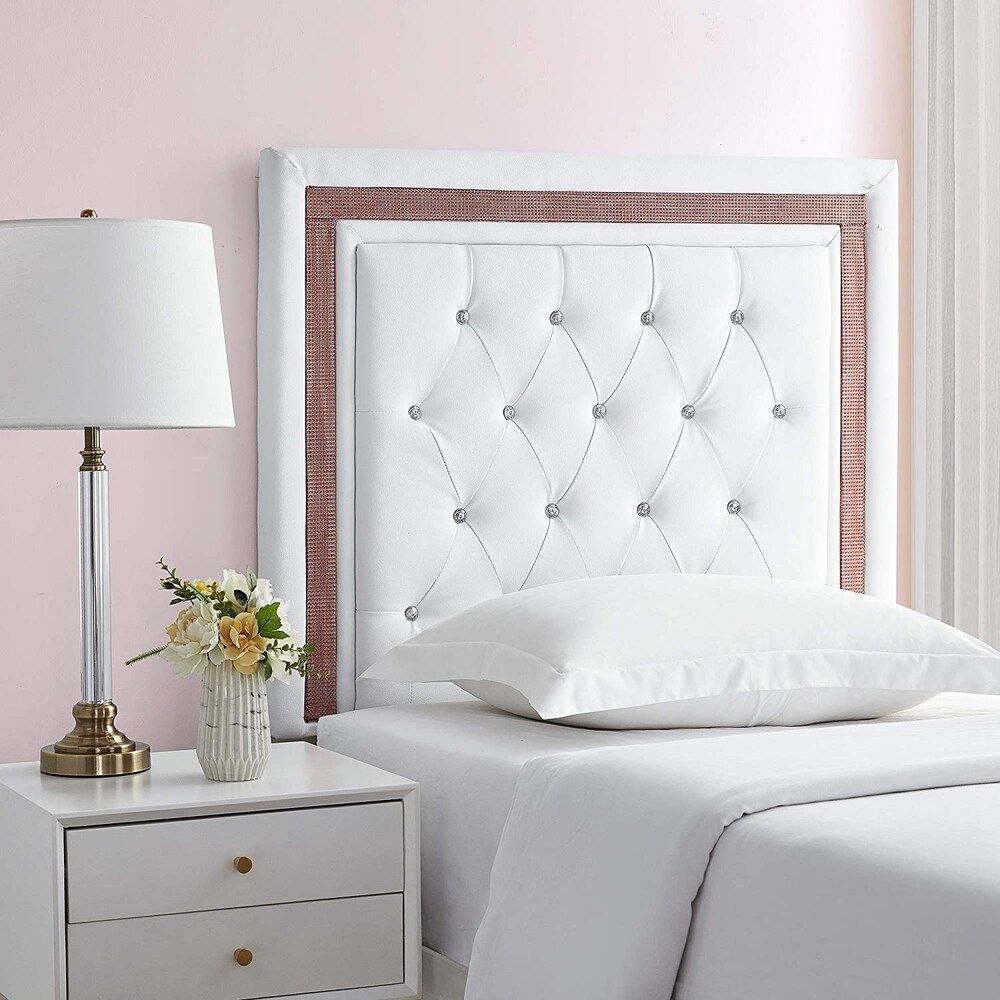 Tavira ure College Dorm Headboard   White with Crimson Crystal Border