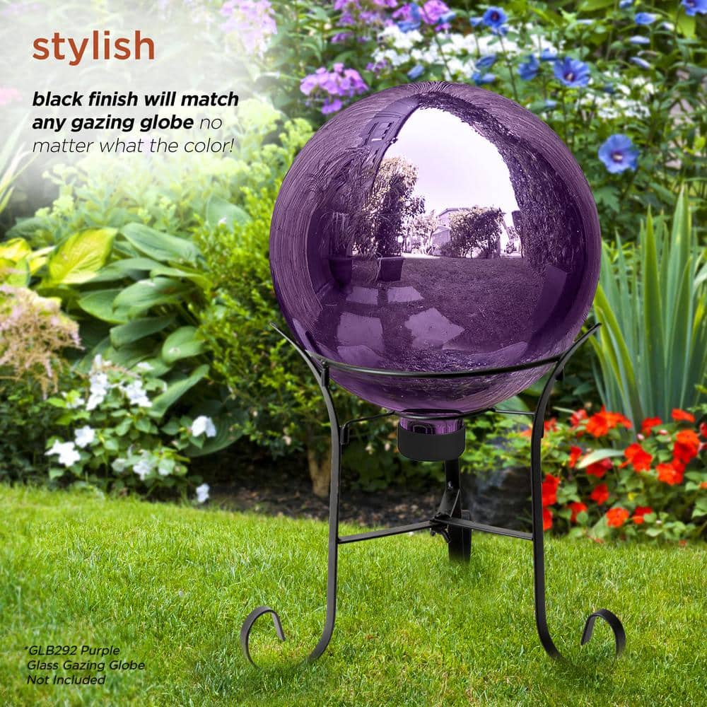 Alpine Corporation 10 in. Tall Indoor/Outdoor Glass Gazing Globe Metal Stand, Black GRS492