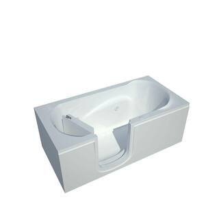 Universal Tubs Rampart Step In 5 ft. Walk-in Whirlpool Bathtub with 6 in. Tile Easy Up Adhesive Wall Surround in White HSI3060LWHCC