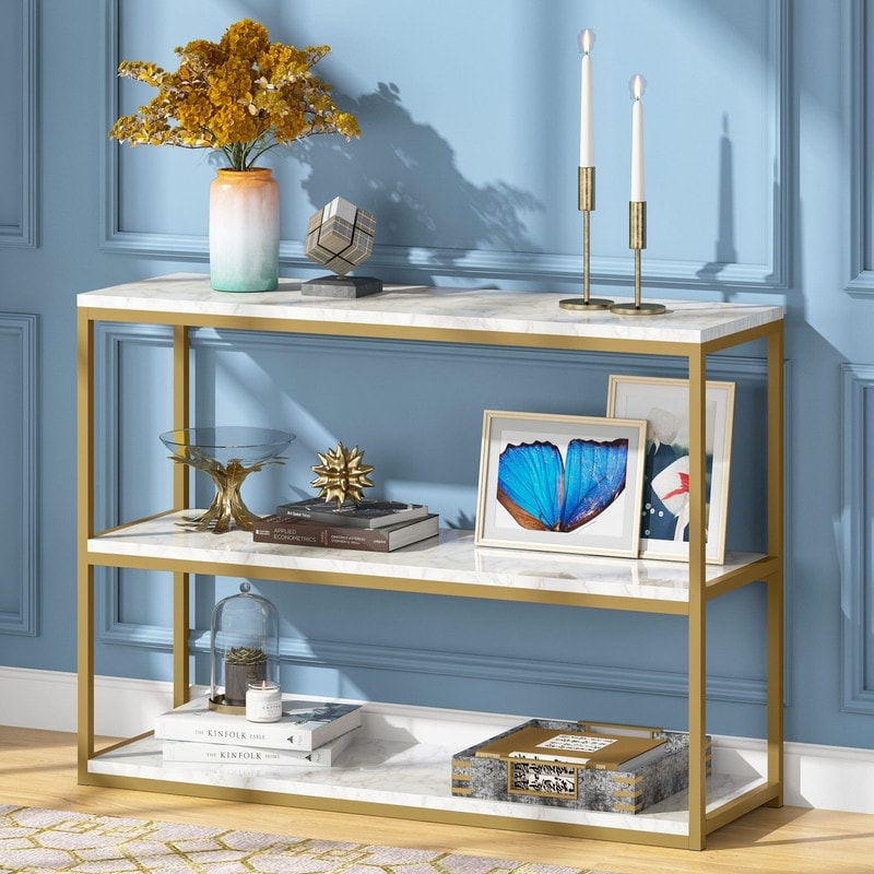 3 Tier Gold Console Table  Modern Entry Table for Entryway  Hallway