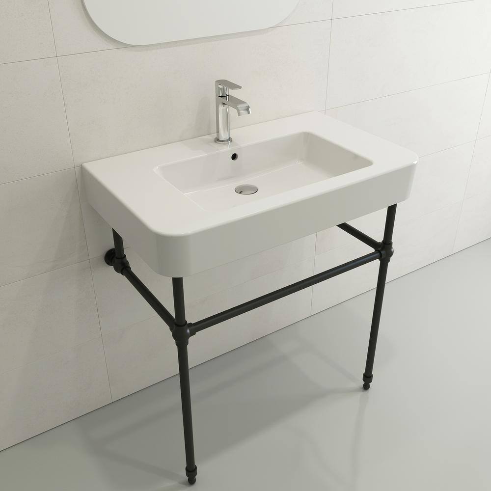 BOCCHI Parma Wall-Mounted White Fireclay Bathroom Sink 33.5 in. 1-Hole with Overflow 1124-001-0126