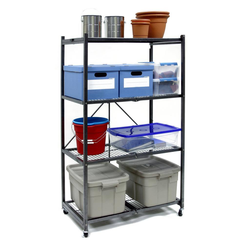 Origami Gray 4-Tier Multi Purpose Steel Folding Storage Rack with Wheels 20.9 in. x 35.8 in. x 60 in. (2-Pack) 2 x R5-01W