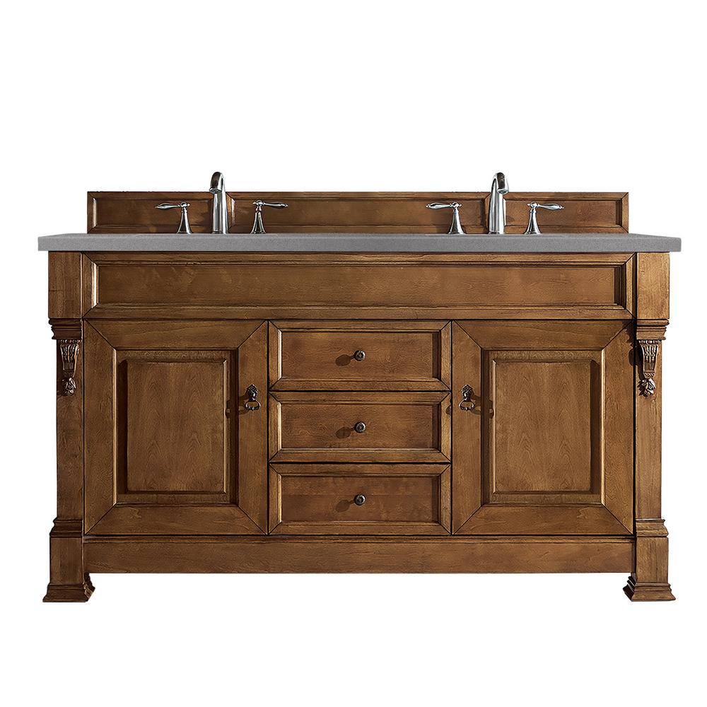 James Martin Vanities Brookfield 60 in. W x23.5 in.D x 34.3 in. H  Double Vanity in Country Oak with Quartz Vanity Top in Grey Expo 147-114-5671-3GEX