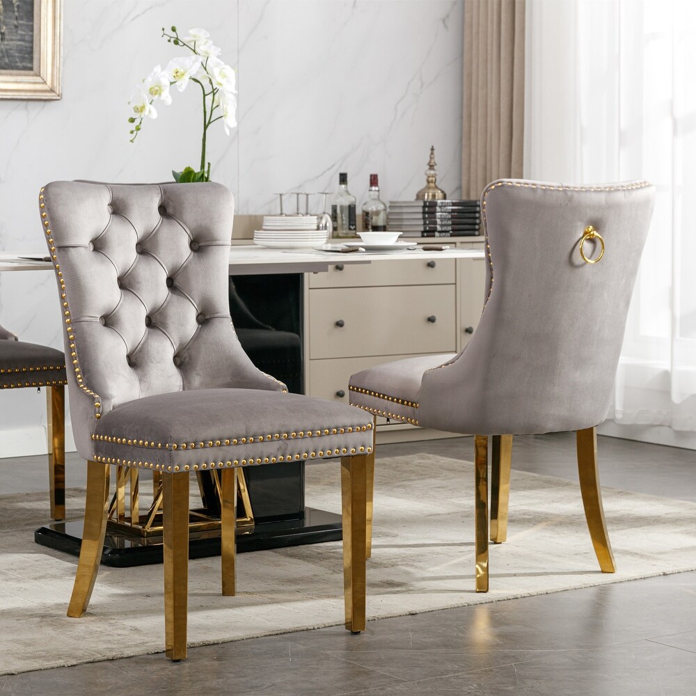 Modern Gray Wing Back Dining Chair Velvet Barstools Lounge Chair