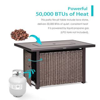 Nuu Garden 44 in. Aluminum Wicker Propane Gas Fire Pit Table 50000 BTU Brown AF015