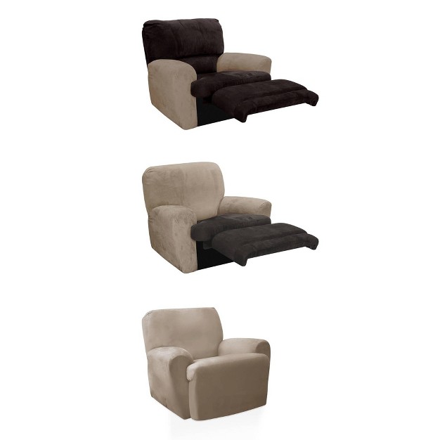 4pc Stretch Plush Recliner Slipcover Tan Zenna Home