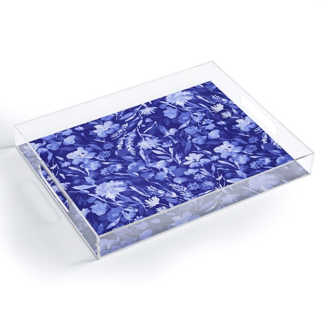 Jacqueline Maldonado Upside Floral Navy Blue Acrylic Tray Deny Designs