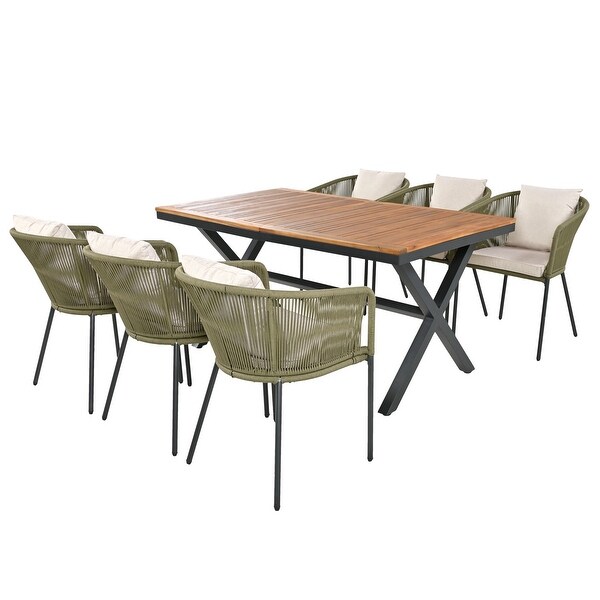 7Piece Acacia Patio Dining Set With Acacia Wood Tabletop and Metal Frame，AllWeather