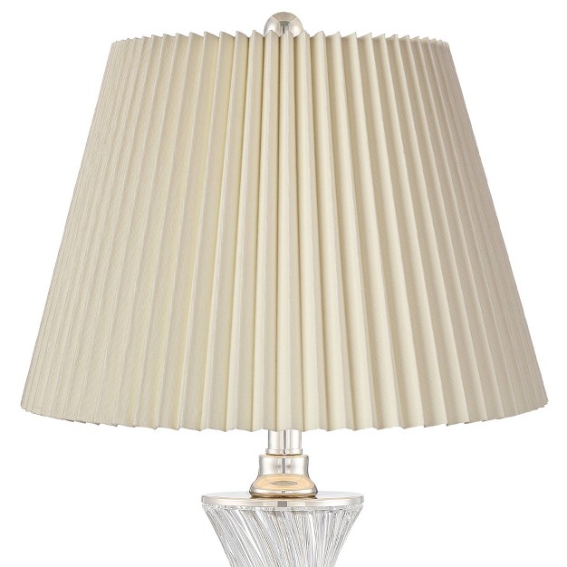 High Set Of 2 Twisted Glass With Usb Charging Port Ivory Pleat Drum Shade For Bedroom Living Room Desk