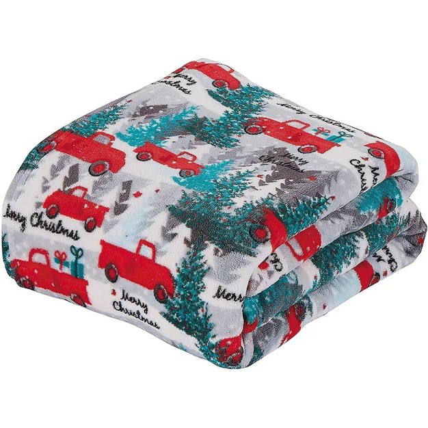 Kate Aurora Merry Christmas Red Pickup Trucks Ultra Soft amp Plush Throw Blanket 50 In W X 60 In L