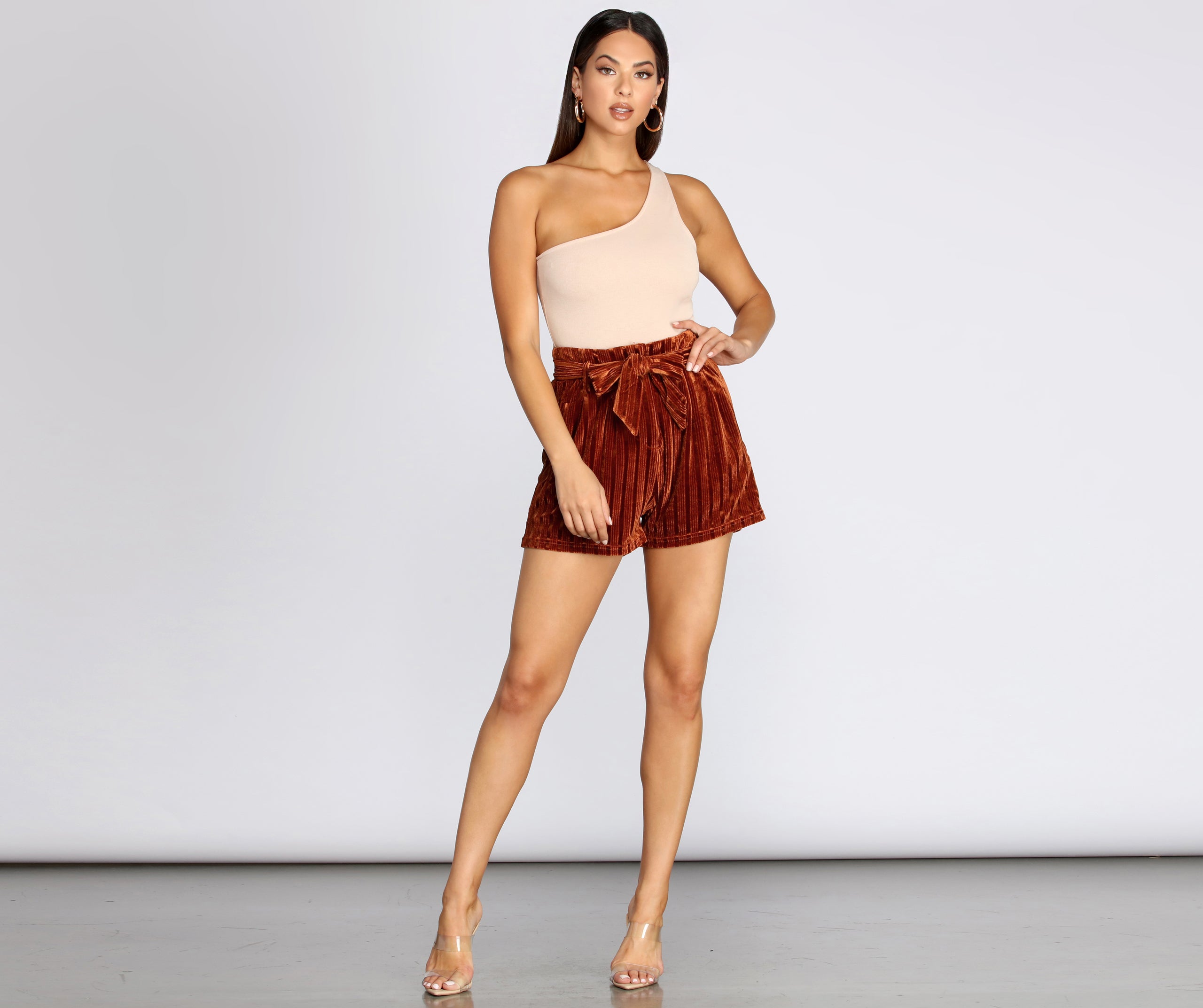 Velvet Stripe Tie Waist Shorts