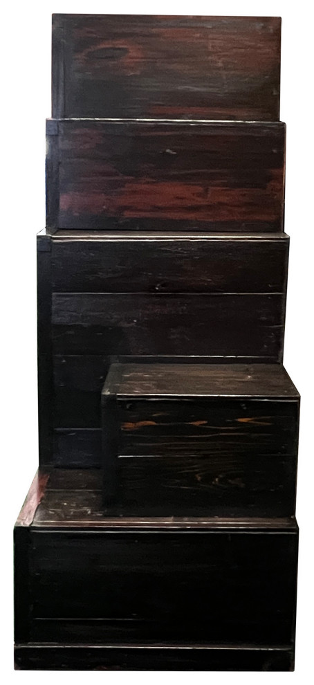 Vintage Restored Distressed Brown Black Narrow Tansu Step Cabinet Hcs7553   Traditional   Accent Chests And Cabinets   by Golden Lotus Antiques  Houzz