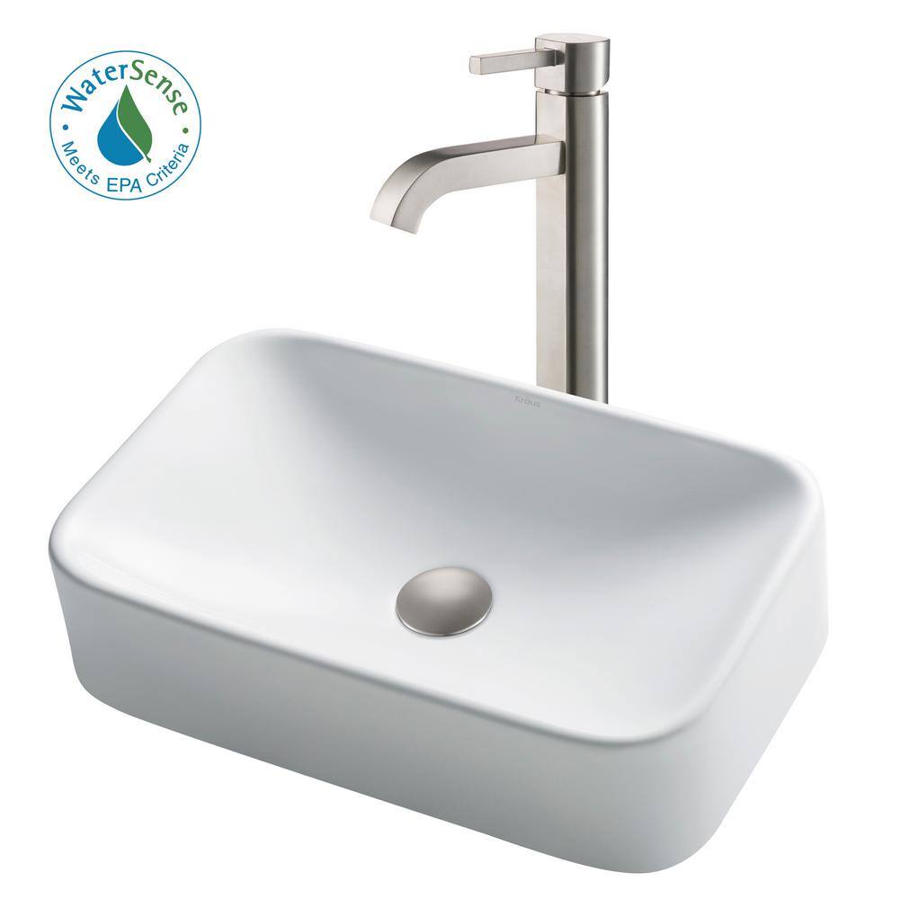 KRAUS White Porcelain Ceramic Rectangular Bathroom Vessel Sink C-KCV-122-1007SN