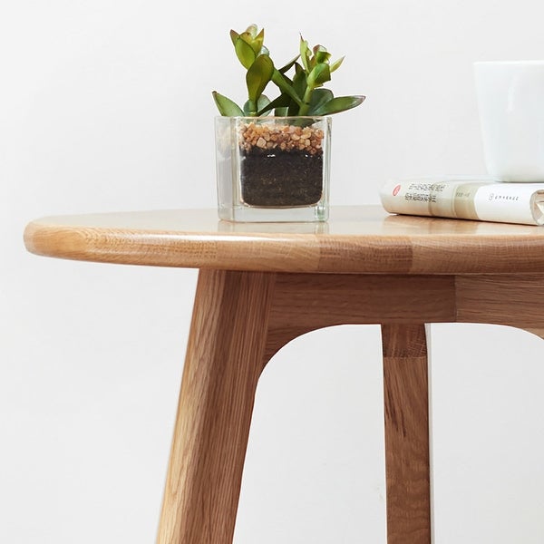 Natural Solid Oak Wood Small Round End Table