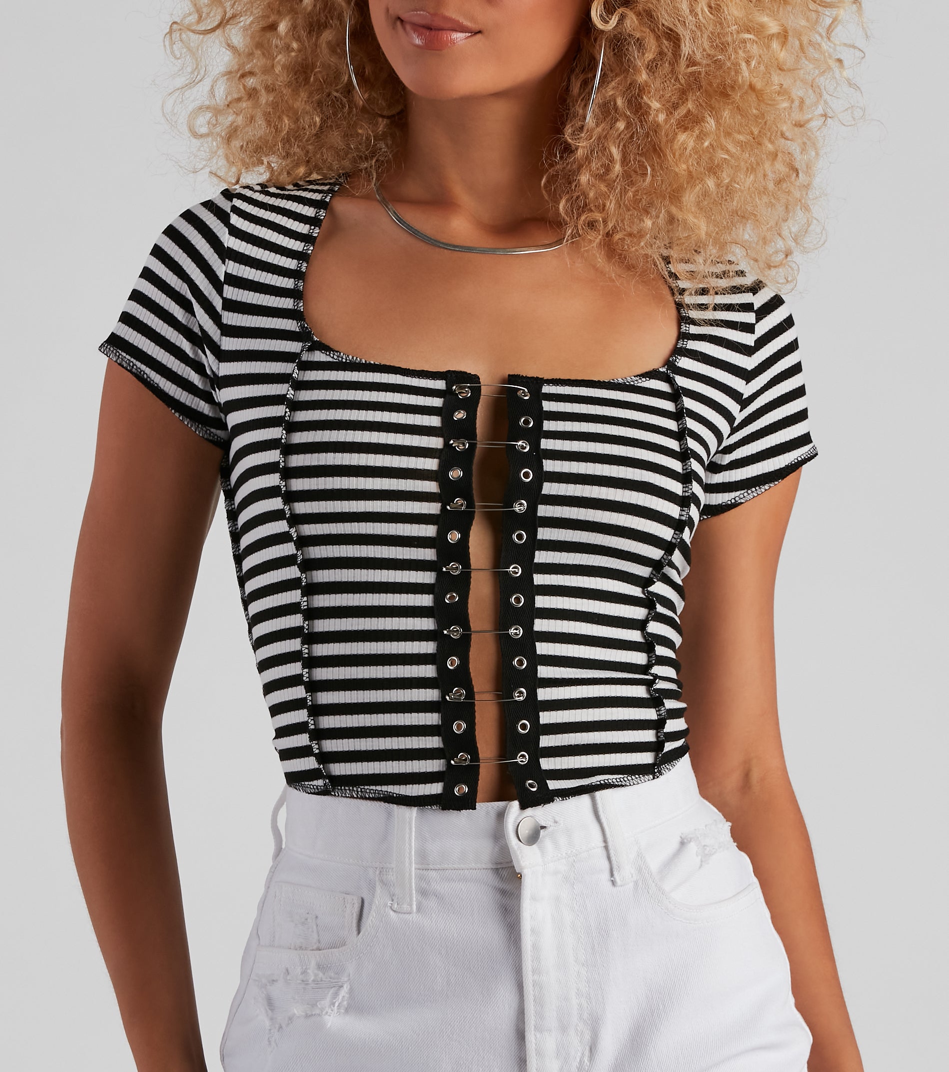 Striped Slay Rib Knit Crop Top