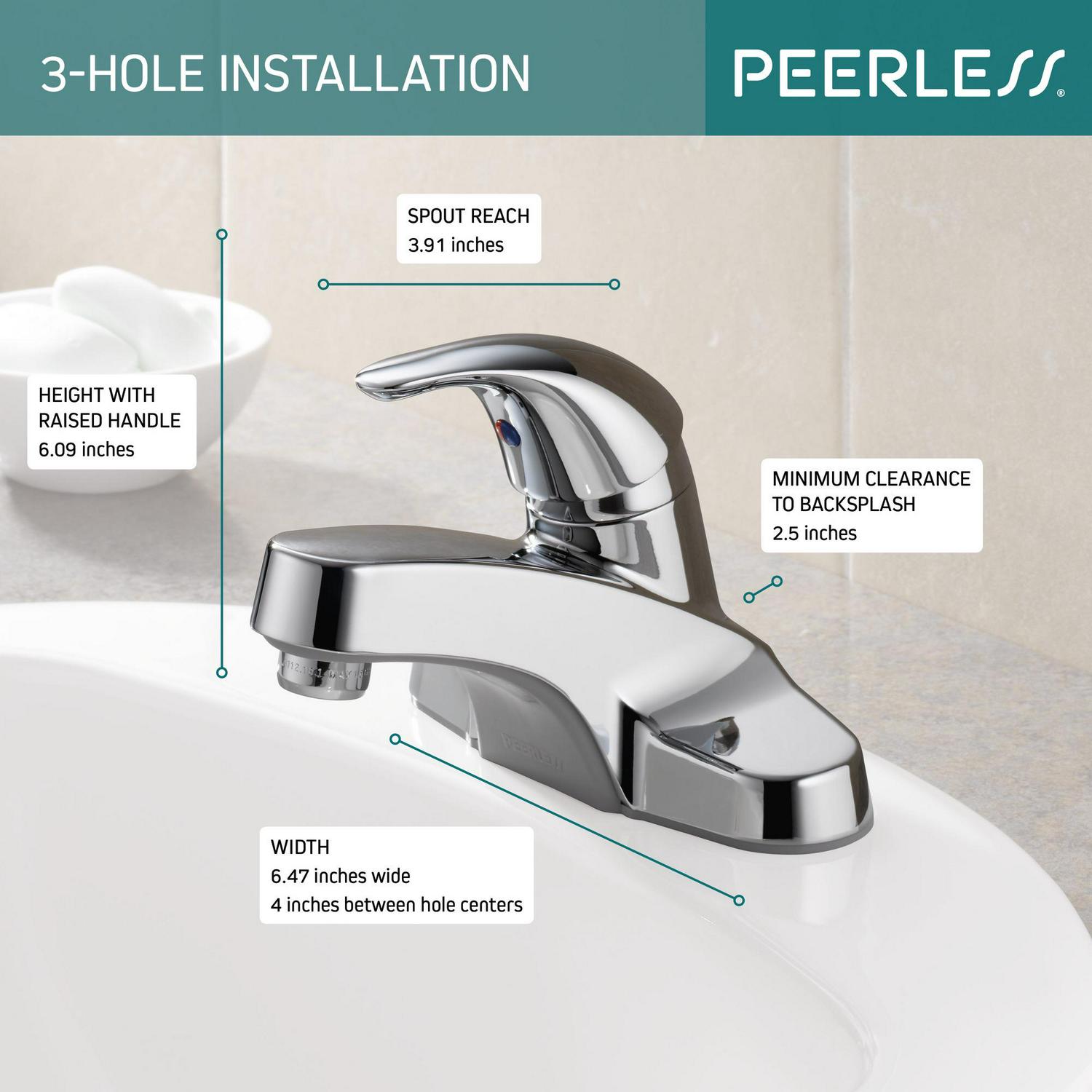 Peerless Single Handle 4 in. Centerset Lavatory Faucet in Chrome P131LF