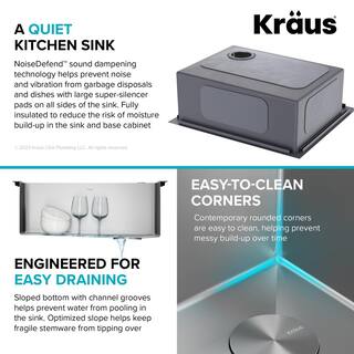 KRAUS Loften Stainless Steel 25 in. 1-Hole Single Bowl Drop-in  Undermount Kitchen Sink with Accessories KHT411-25