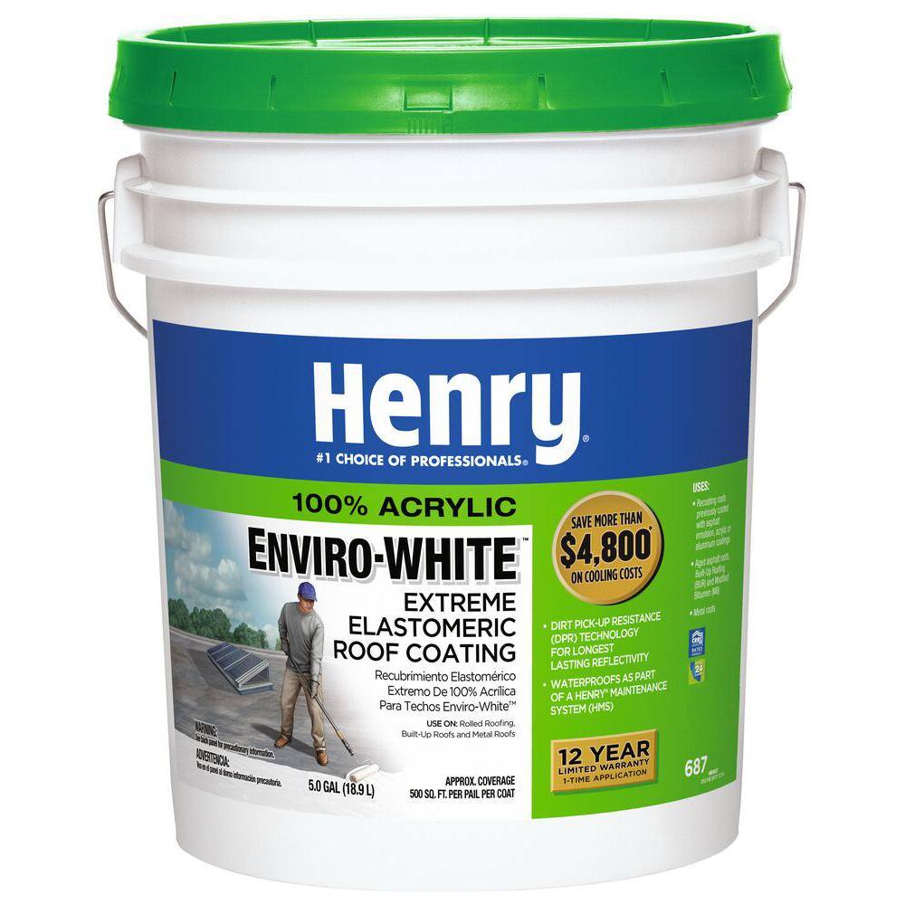 Henry 687 Enviro-White 100% Acrylic Reflective Elastomeric Roof Coating 5 gal. HE687406