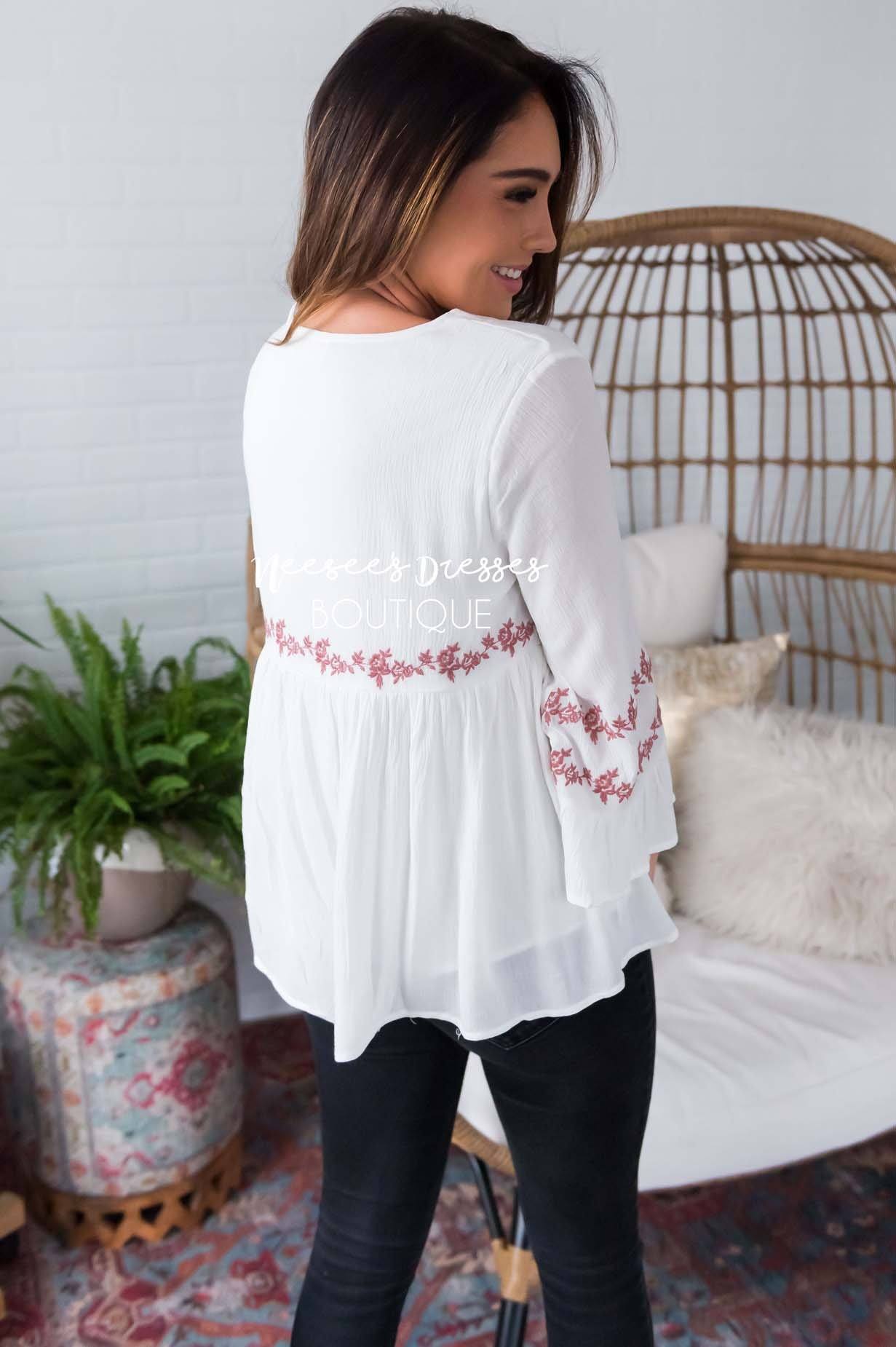 Ivory Flounce Embroidered Blouse