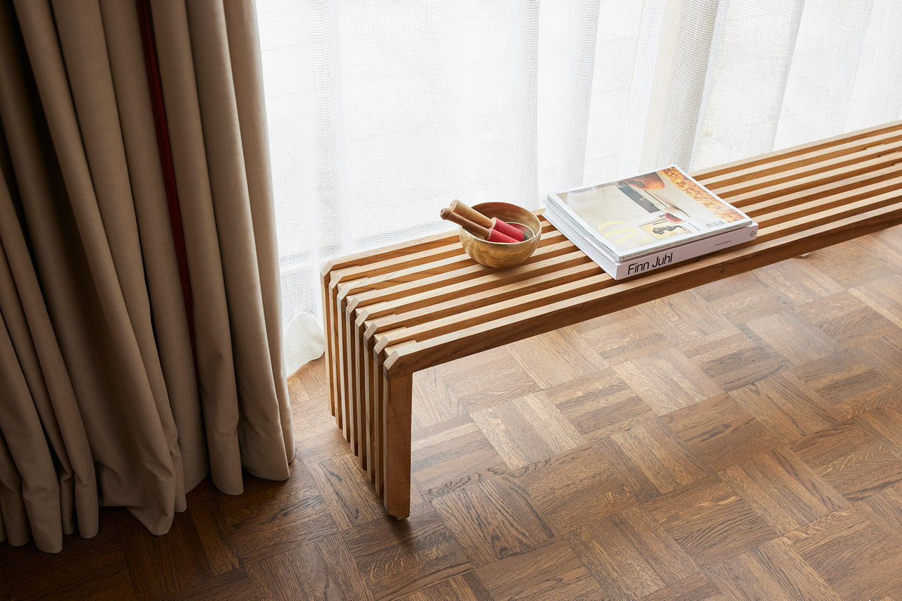 Slatted teak wood bench XL