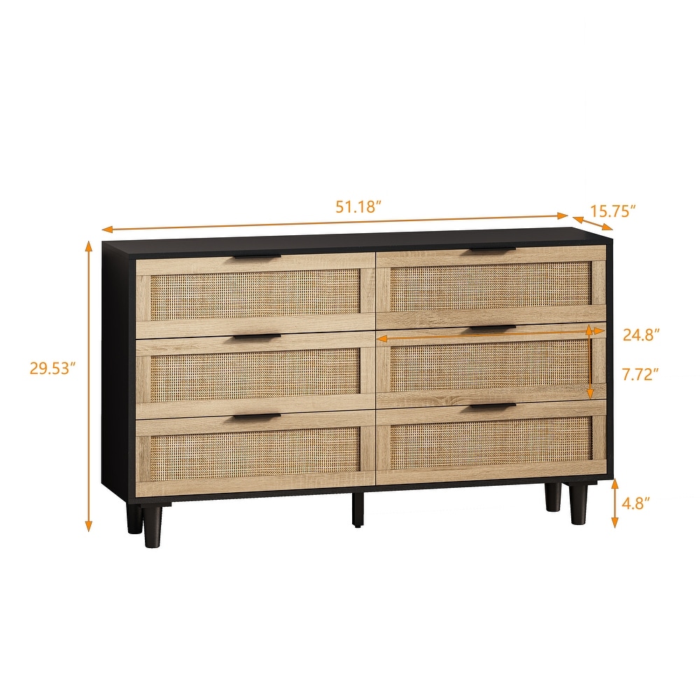 Rattan Storage Buffet Cabinet with 6 Drawers