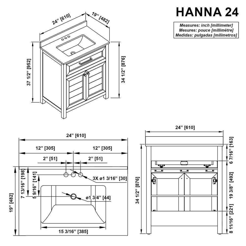 Home Decorators Collection Hanna 24 in. W x 19 in. D x 34.50 in. H Freestanding Bath Vanity in Weathered Tan with White Engineered Stone Top Hanna 24WT