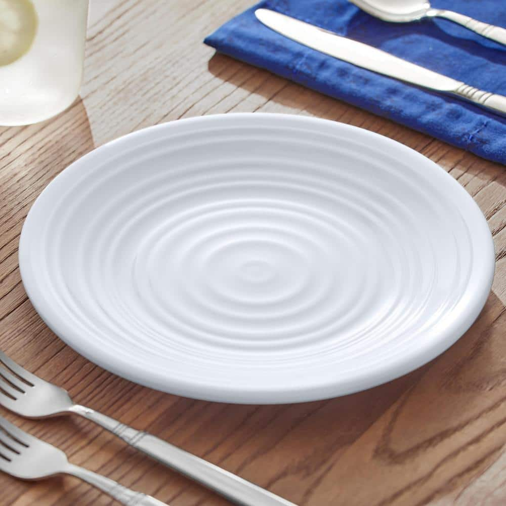 StyleWell Taryn Melamine Salad Plates in Ribbed Solid White (Set of 6) FF5879WHT