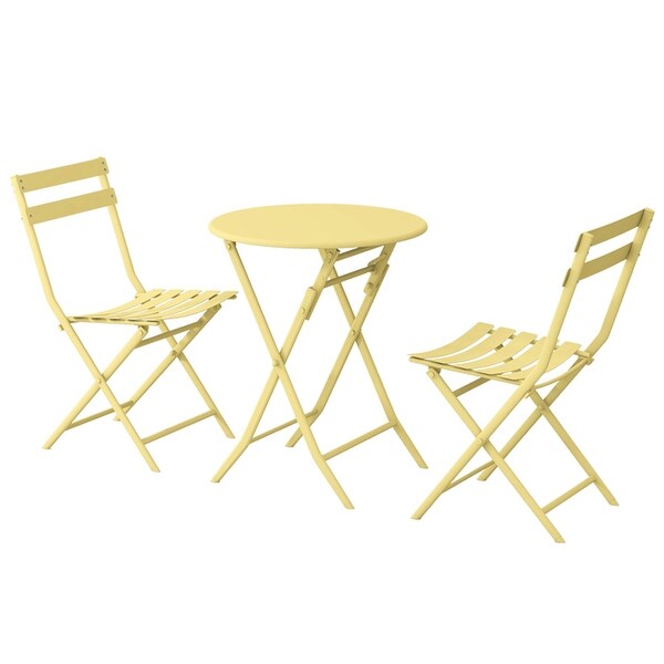 3Piece Metal Indoor Outdoor Bistro Set，Patio Foldable Round Table and Chairs Set