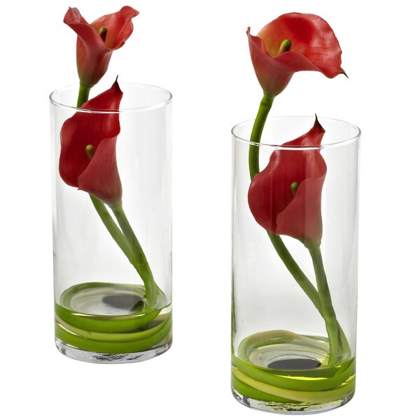 Nearly Natural Double Calla Lily w/Cylinder (Set of 2)