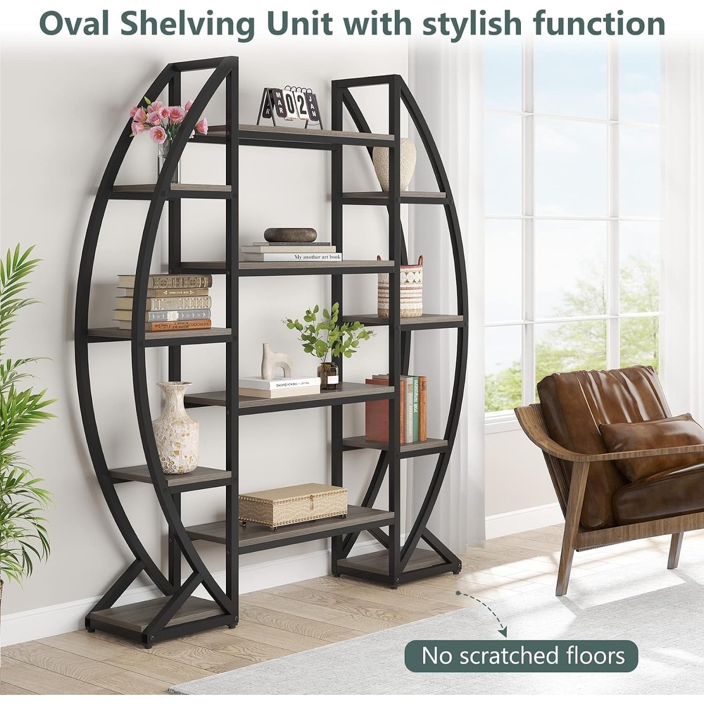 Industrial Bookshelf  Oval Triple Wide 5 Tiers Etagere Bookcase   11.81\