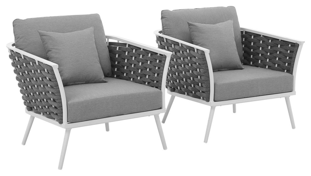 Stance Armchair Outdoor Patio Aluminum Set of 2  White Gray   Midcentury   Outdoor Lounge Chairs   by Furniture East Inc.  Houzz