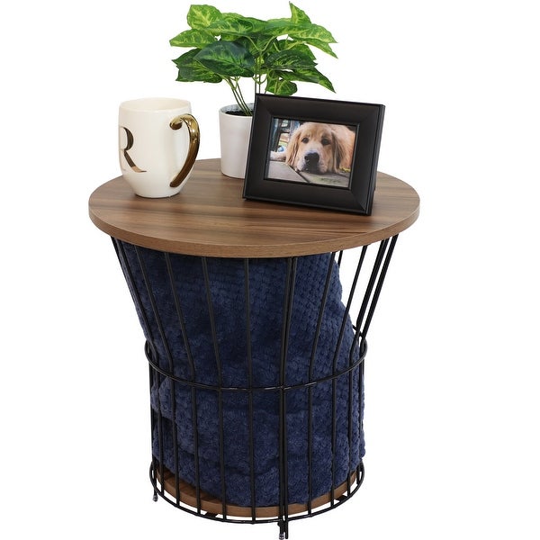 Wire Pedestal Modern End Table with MDF Pull-Open Tabletop