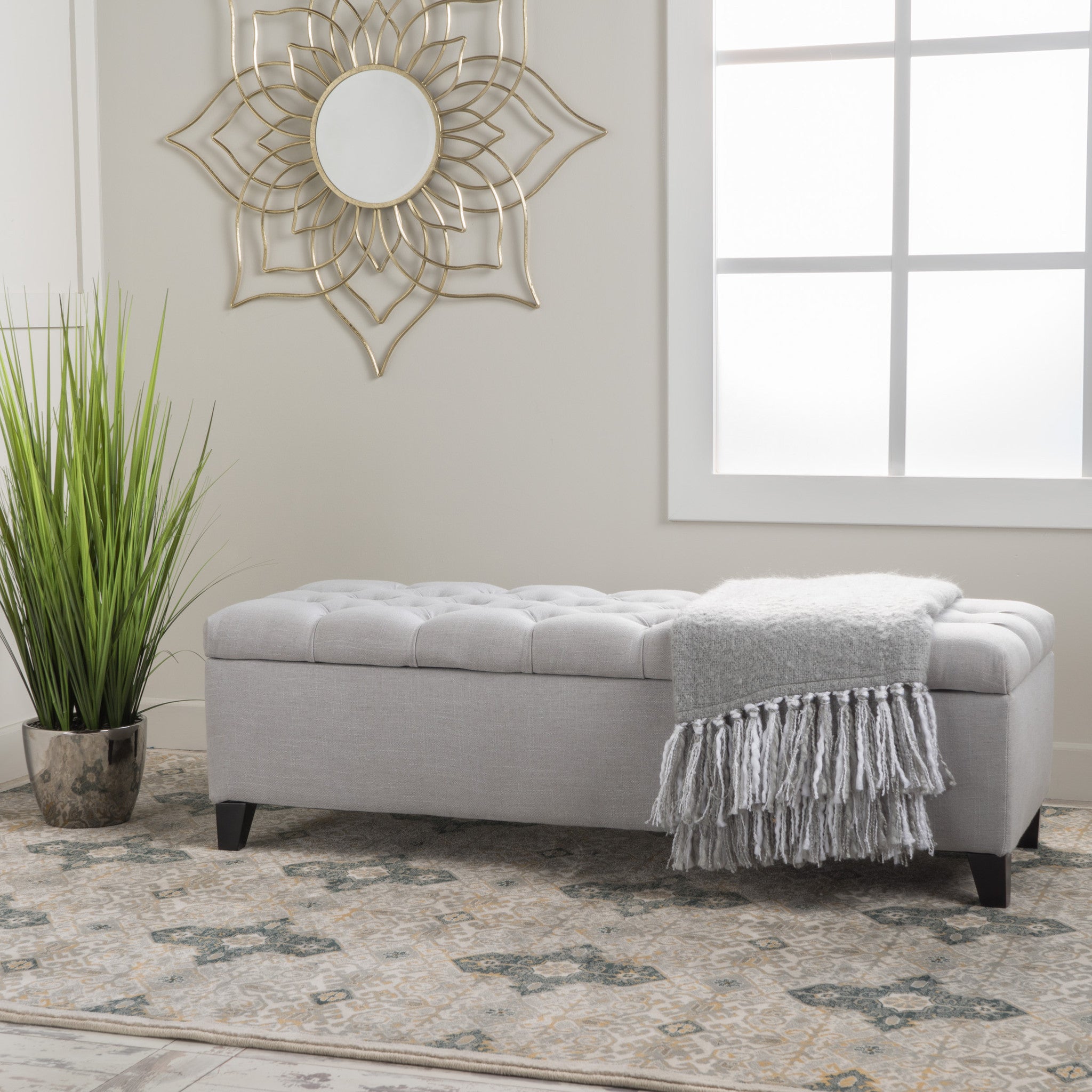 Molle Contemporary Button-Tufted Fabric Storage Ottoman Bench