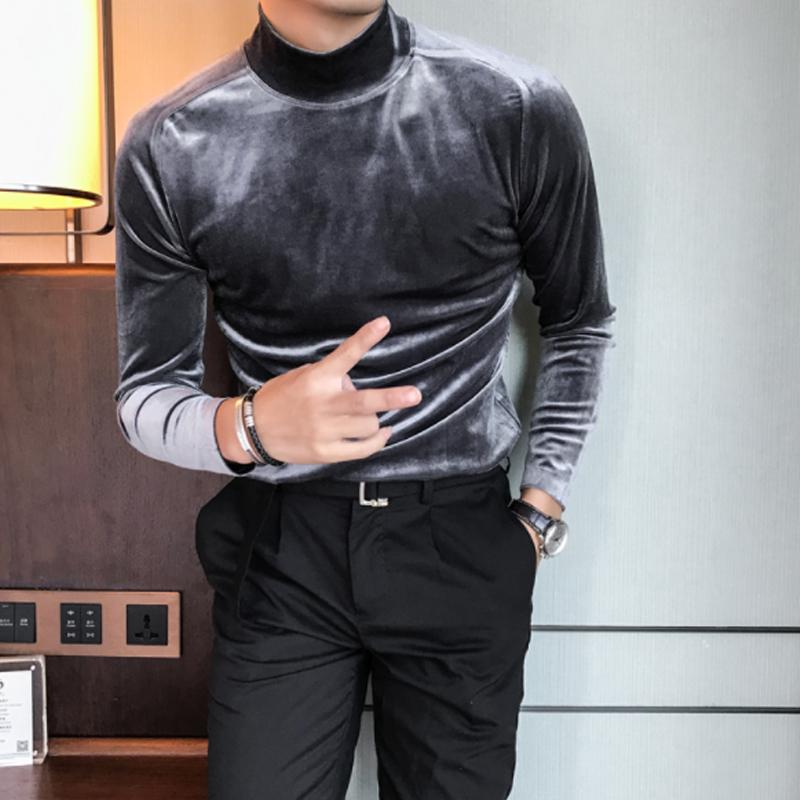 Mens High-neck Casual Long-sleeved T-Shirt