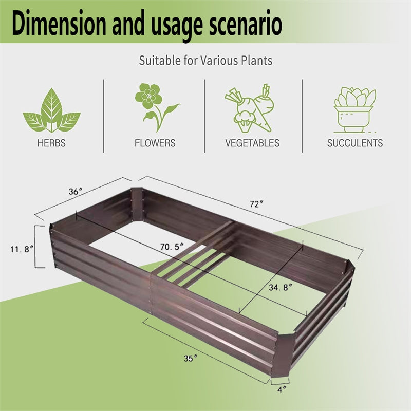 LuxenHome Brown Metal Rectangular 6x3ft Raised Garden Bed