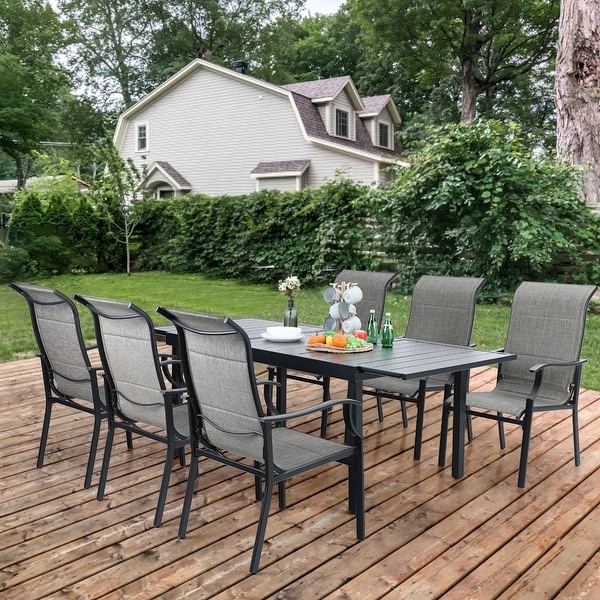 MAISON ARTS 7Piece / 9Piece Padded Textilene Chairs with Wave Arms and Expandable Metal Table Patio Dining Set