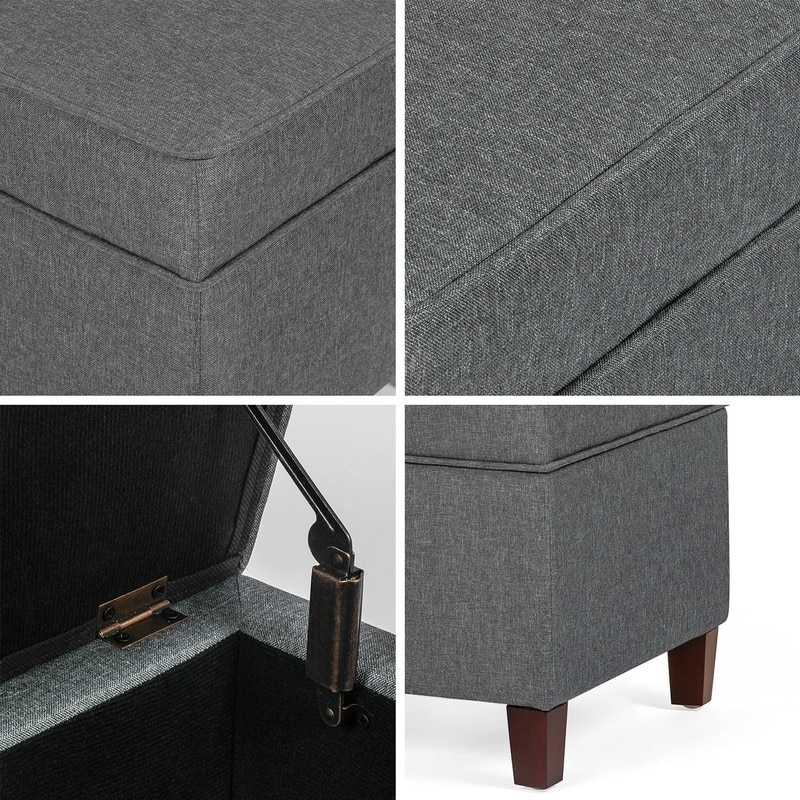 Adeco Toy Chest and Footrest Square Seat Storage Bench Ottoman Gray