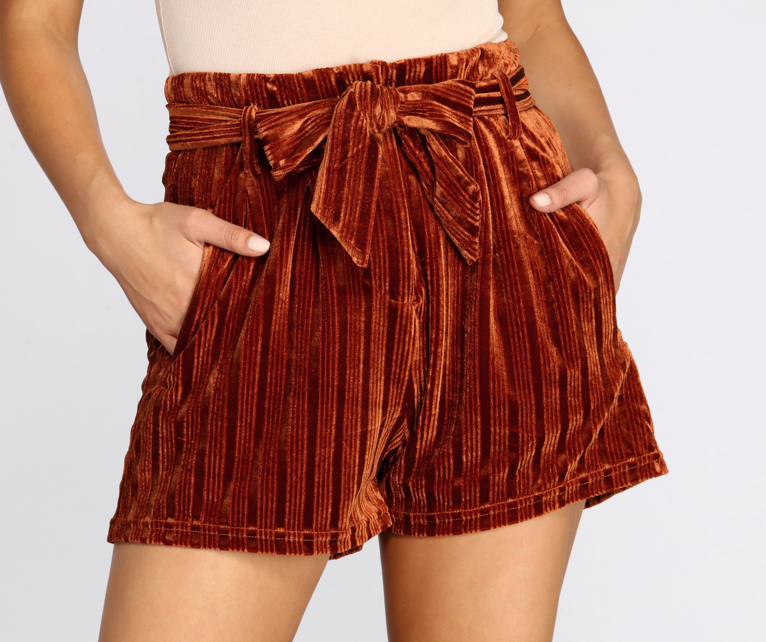 Velvet Stripe Tie Waist Shorts