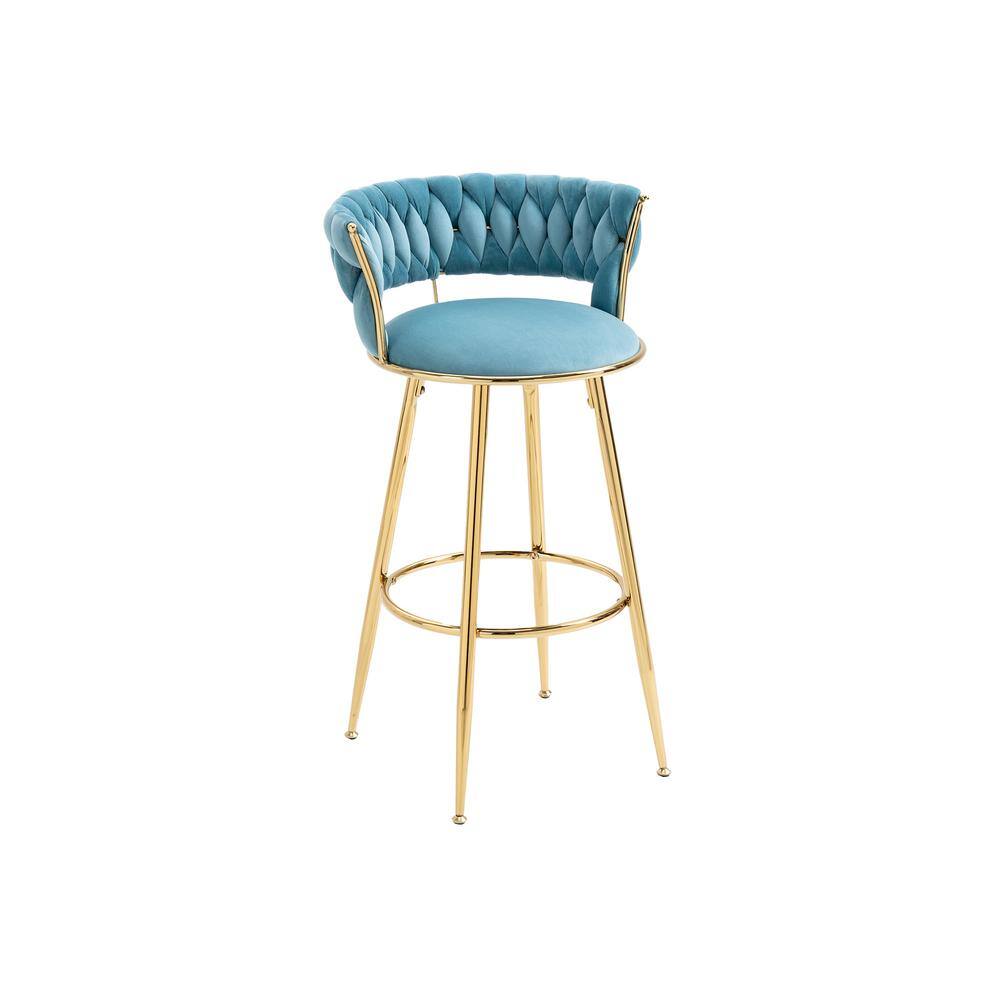 35.04 Inch Blue Wood Bar Stools with Low Back and Footrest Counter Height Bar Chairs GM-H-91