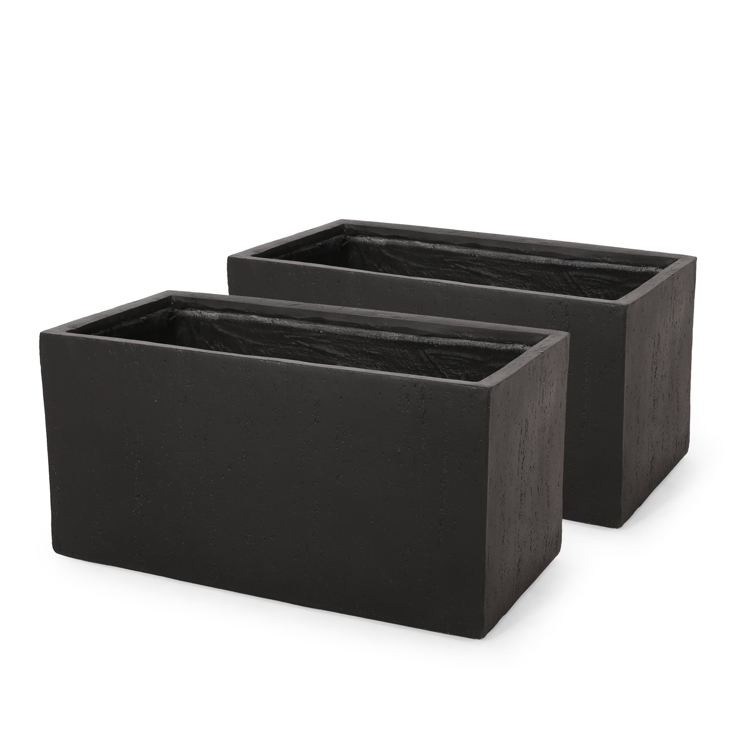 Fardeen Outdoor Modern Cast Stone Rectangular Planters (Set of 2)