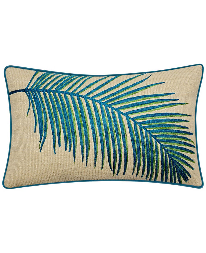 Edie@Home NYBG Indoor Outdoor Raffia Embroidered Palm Decorative Pillow， 12