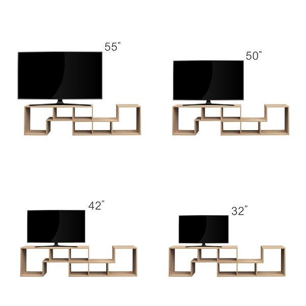 Living Room Bookcase Double L-Shaped Low Floor TV Stand with Multi Display Storage ShelvesandOpen Cubes Compartments，Natural